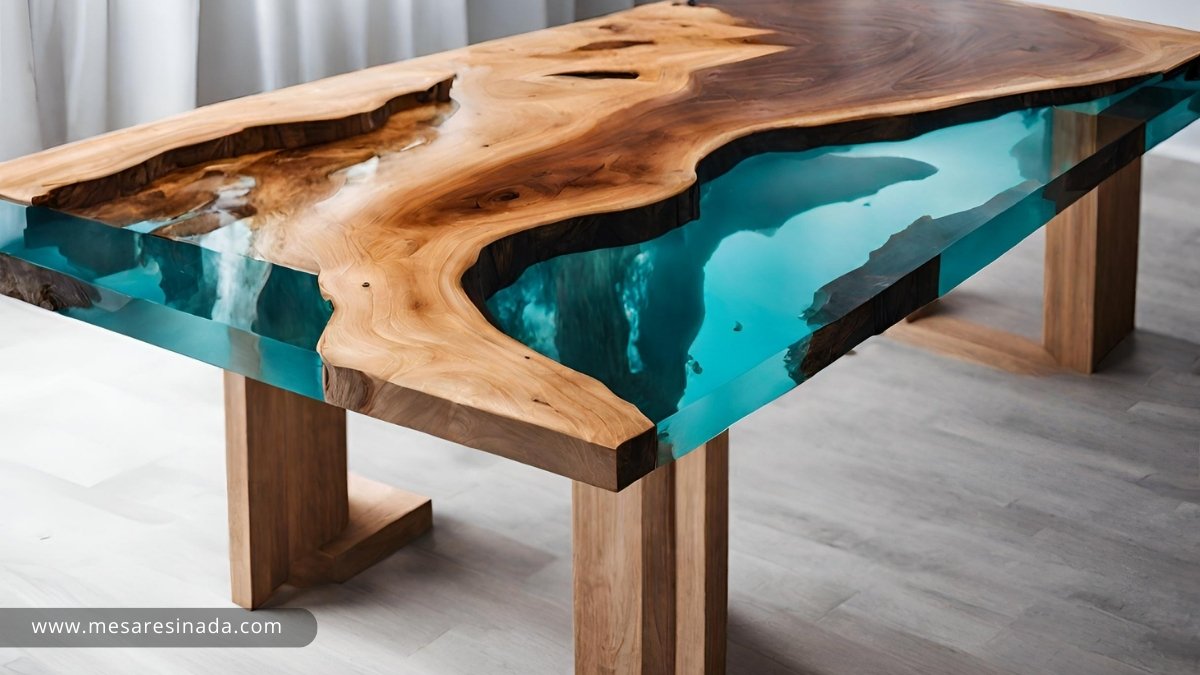 Mesa de madeira com resina acrílica