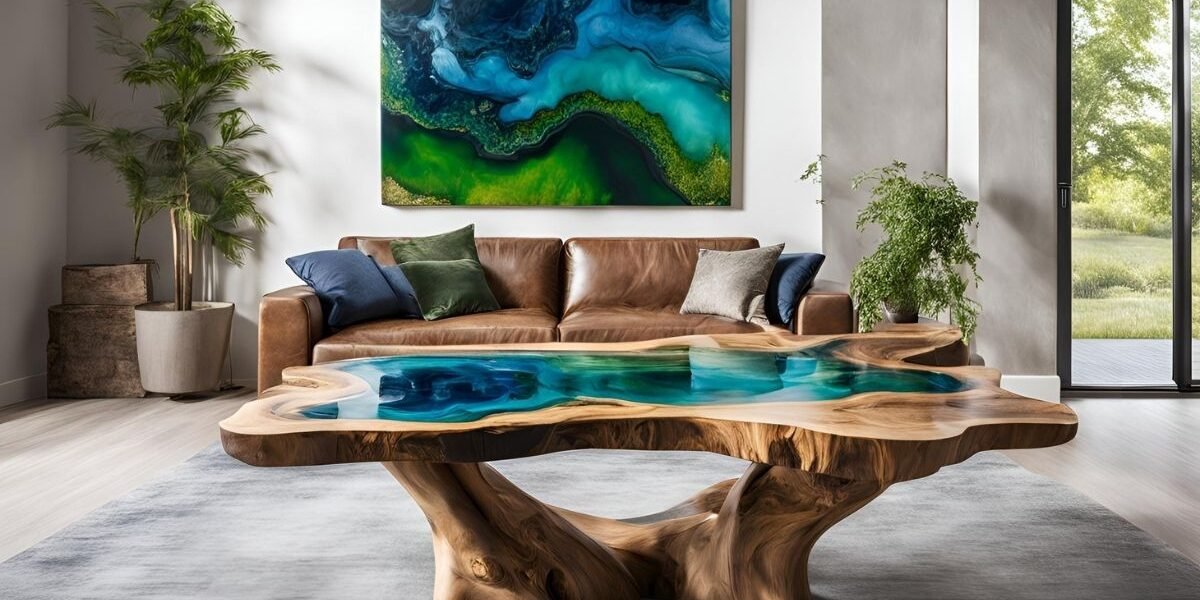 Mesa de centro madeira com resina