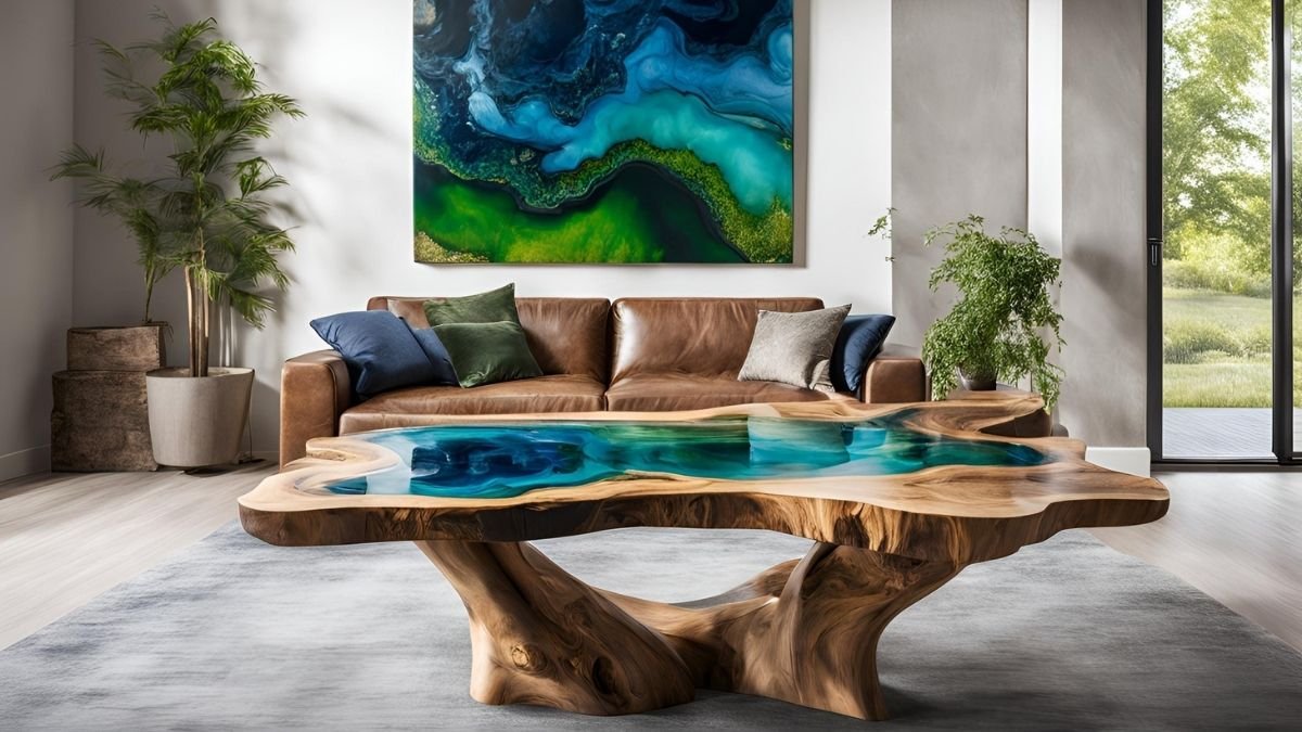 Mesa de centro madeira com resina Mesa de centro madeira com resina