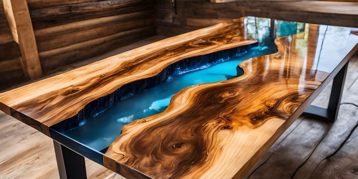 Mesa com rio de resina