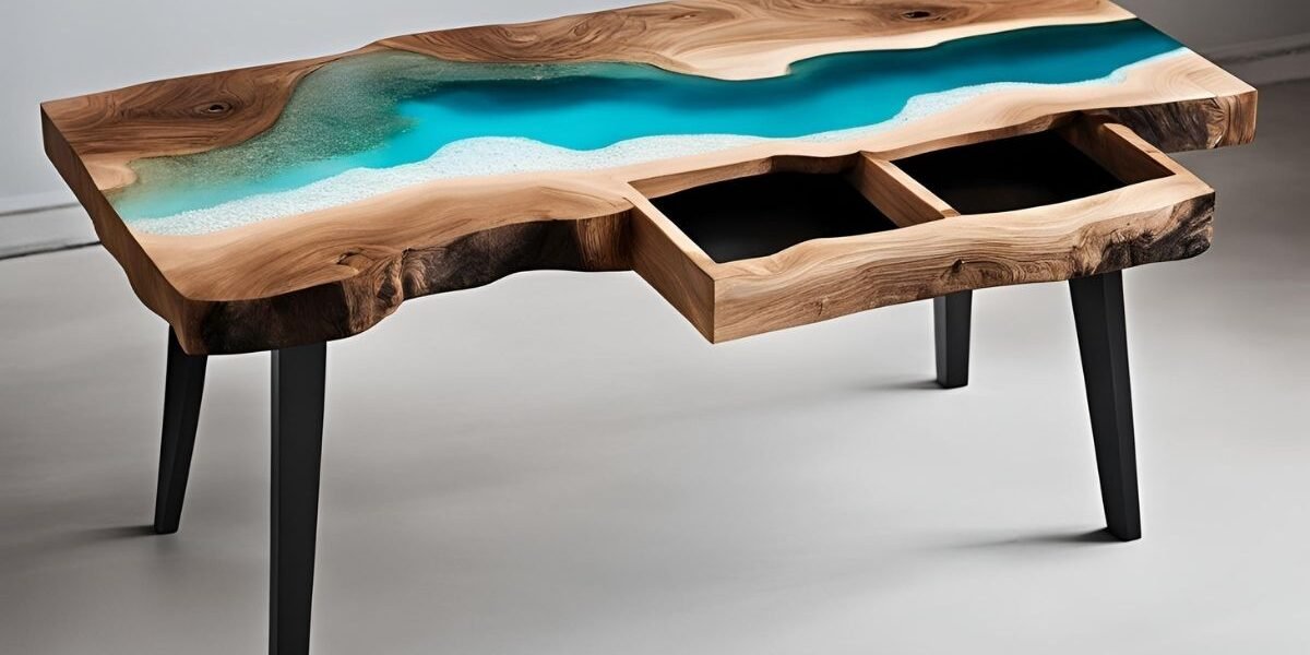 Mesa de carretel com resina