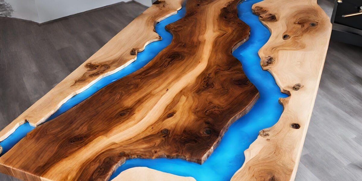 Jantar mesa de madeira com resina