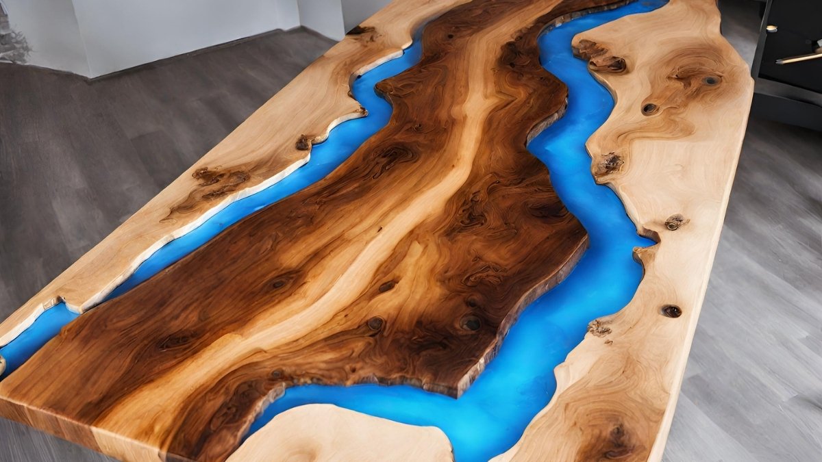 Jantar mesa de madeira com resina