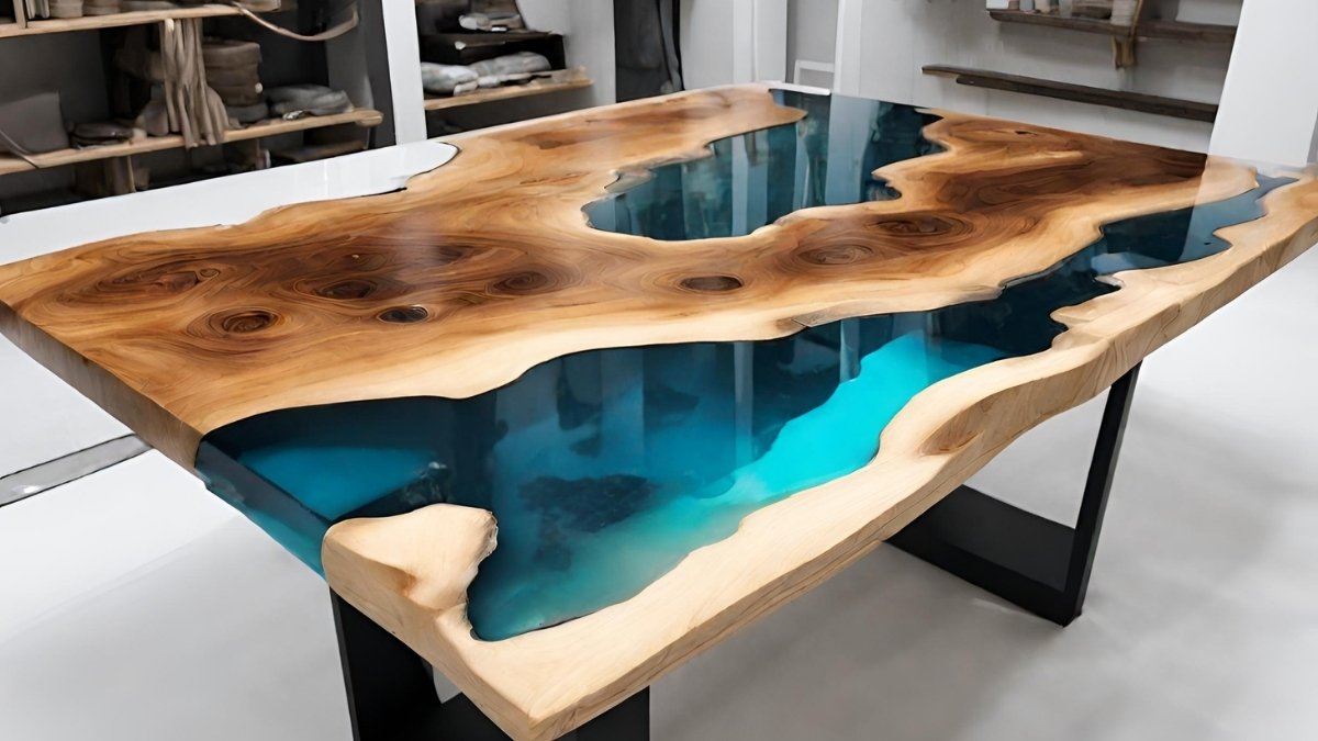 Mesa com resina de vidro