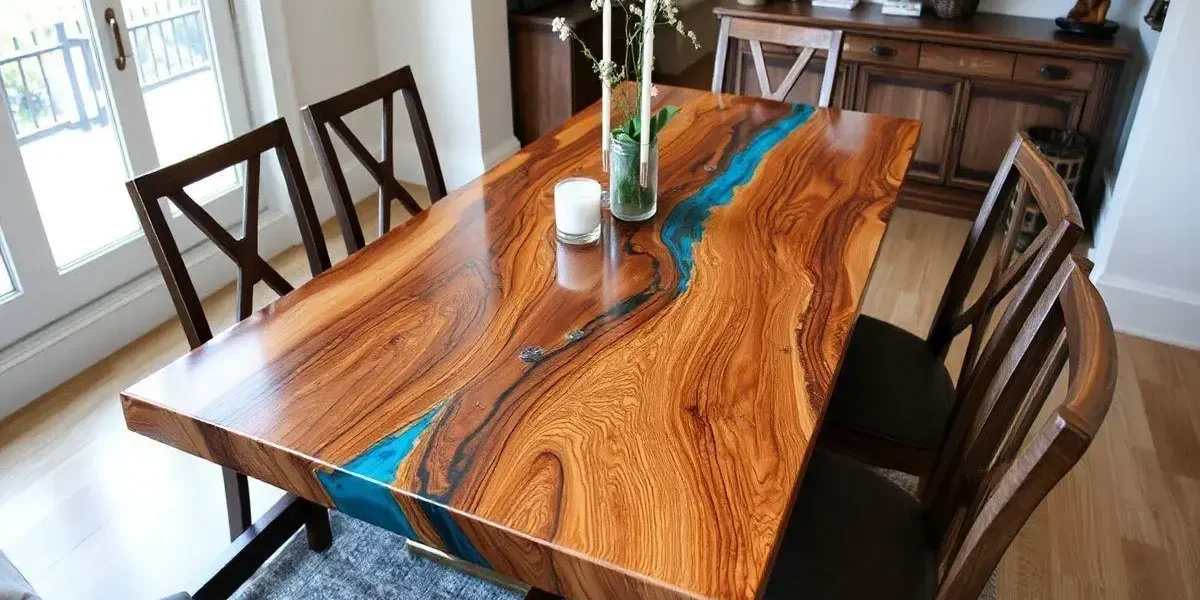 Mesa de madeira de resina