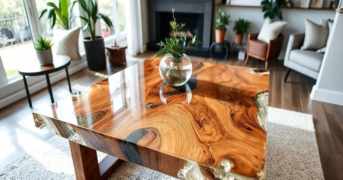 Mesa de madeira em resina