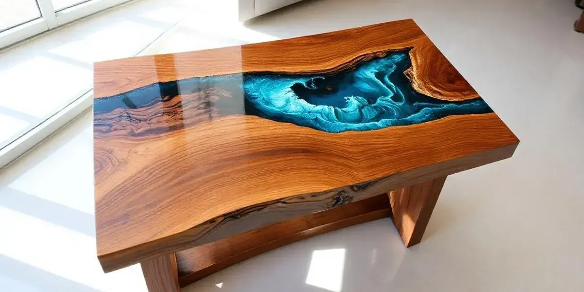 Mesa de madeira feita com resina