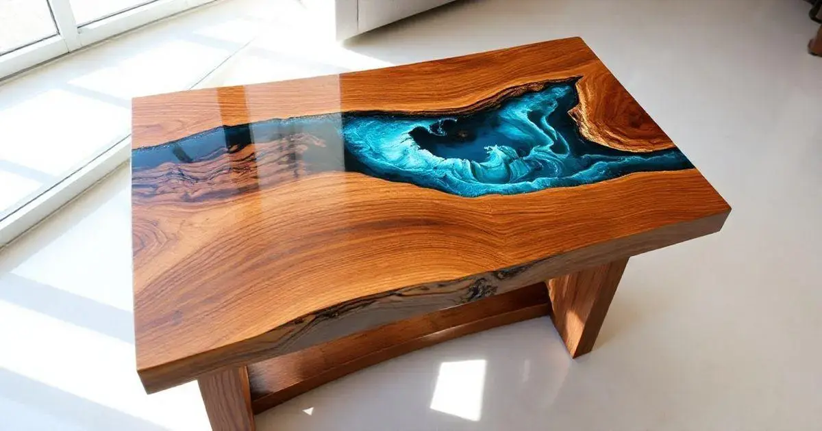 Mesa de madeira feita com resina