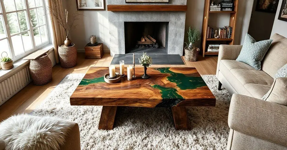 Mesa de madeira resinada epoxi