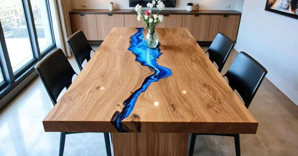 Mesa de madeira resinada epoxi