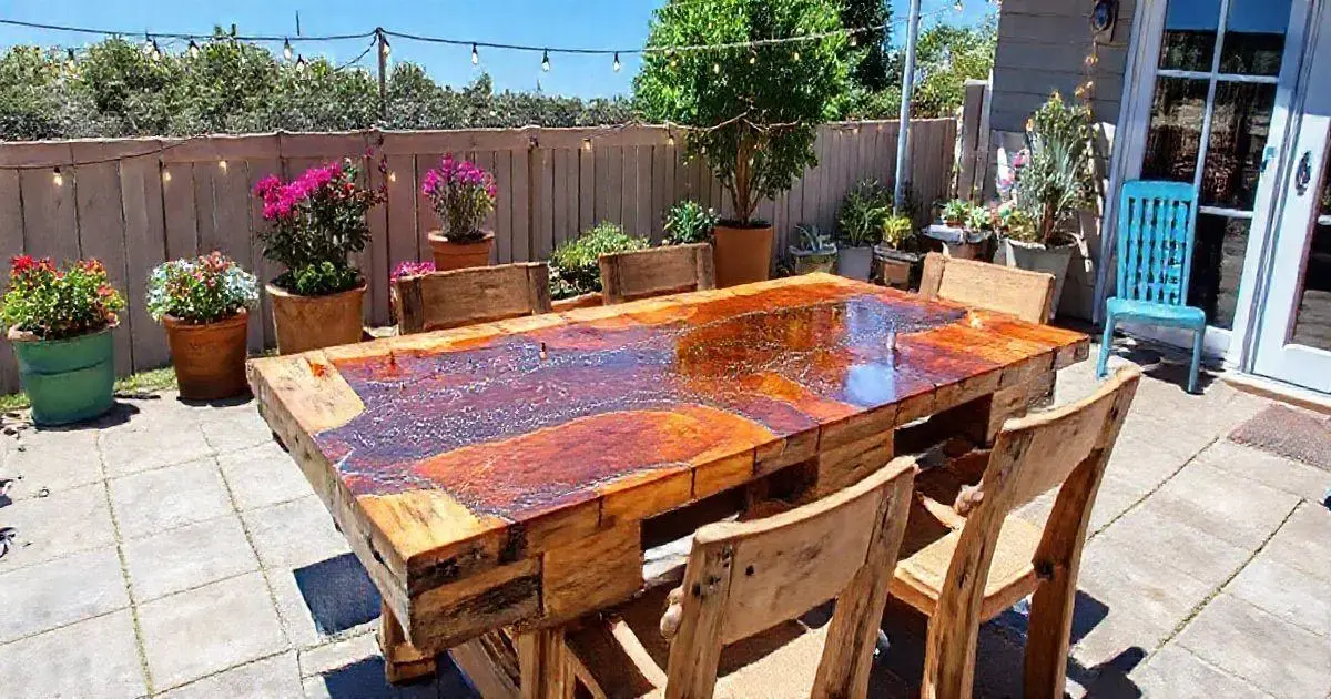 Mesa de pallet com resina