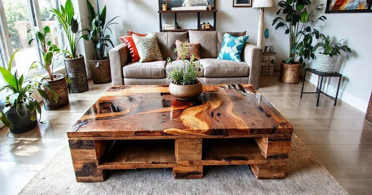 Mesa de pallet com resina