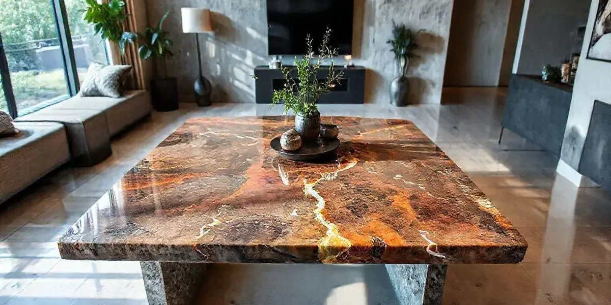 Mesa de pedra com resina