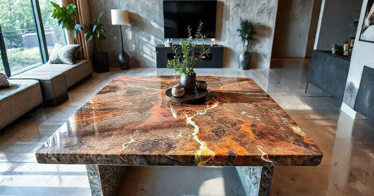 Mesa de pedra com resina