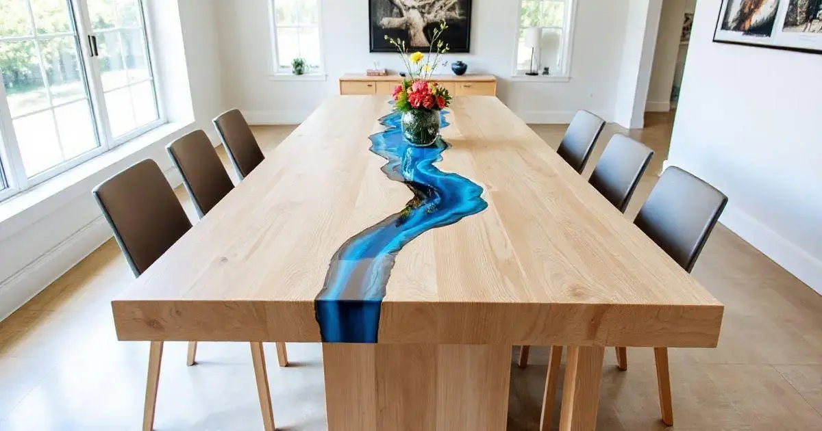 Mesa de pinus com resina