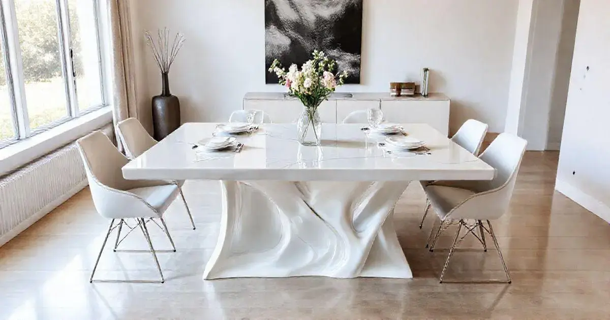 Mesa de resina branca 6 lugares