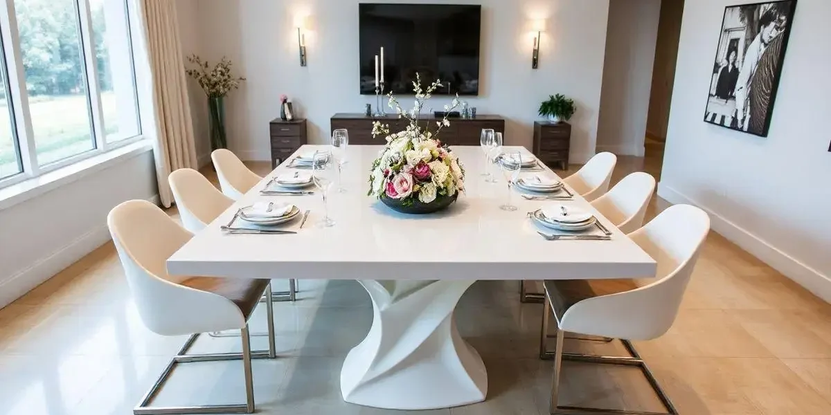 Mesa de resina branca 8 lugares