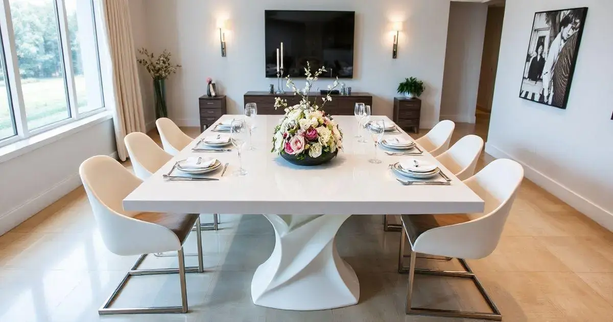 Mesa de resina branca 8 lugares