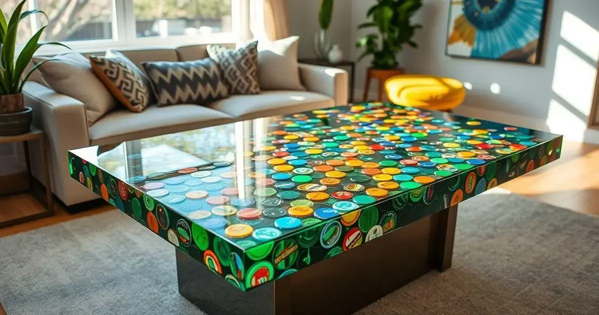 Mesa de resina com tampinhas