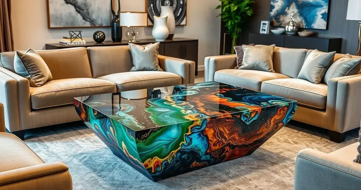 Mesa de resina com vidro