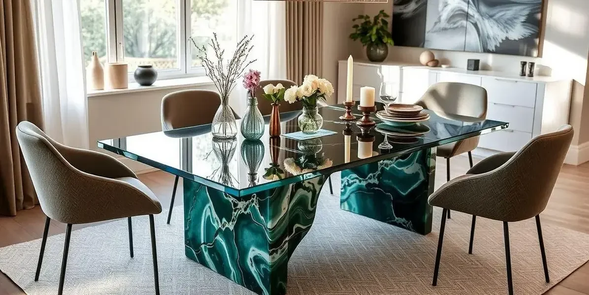 Mesa de resina com vidro