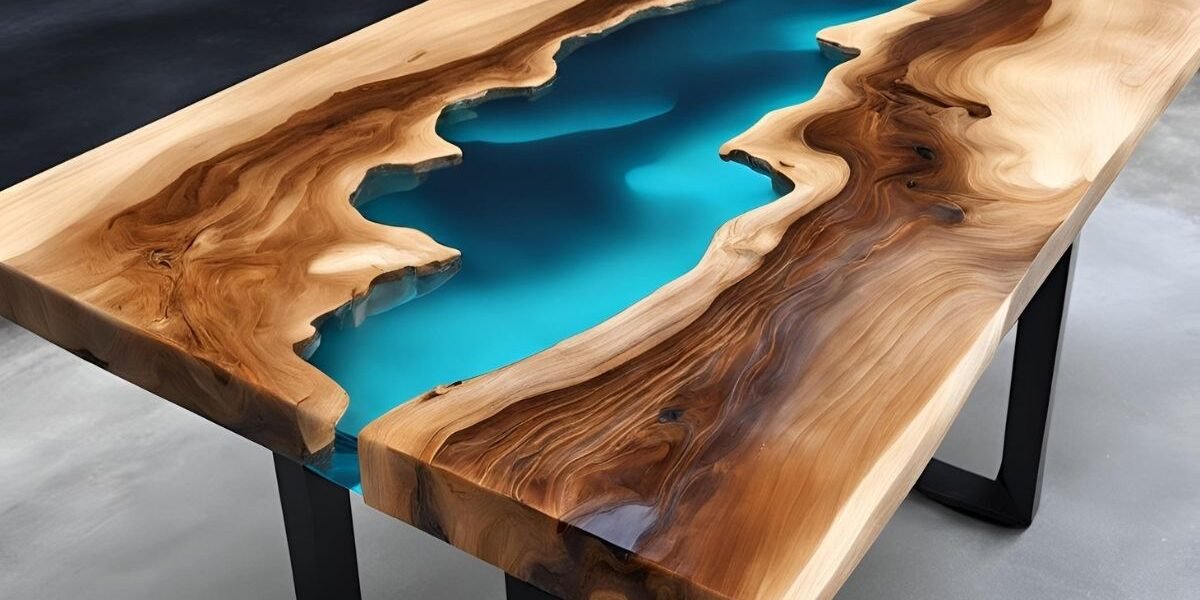 Mesa de jantar madeira com resina