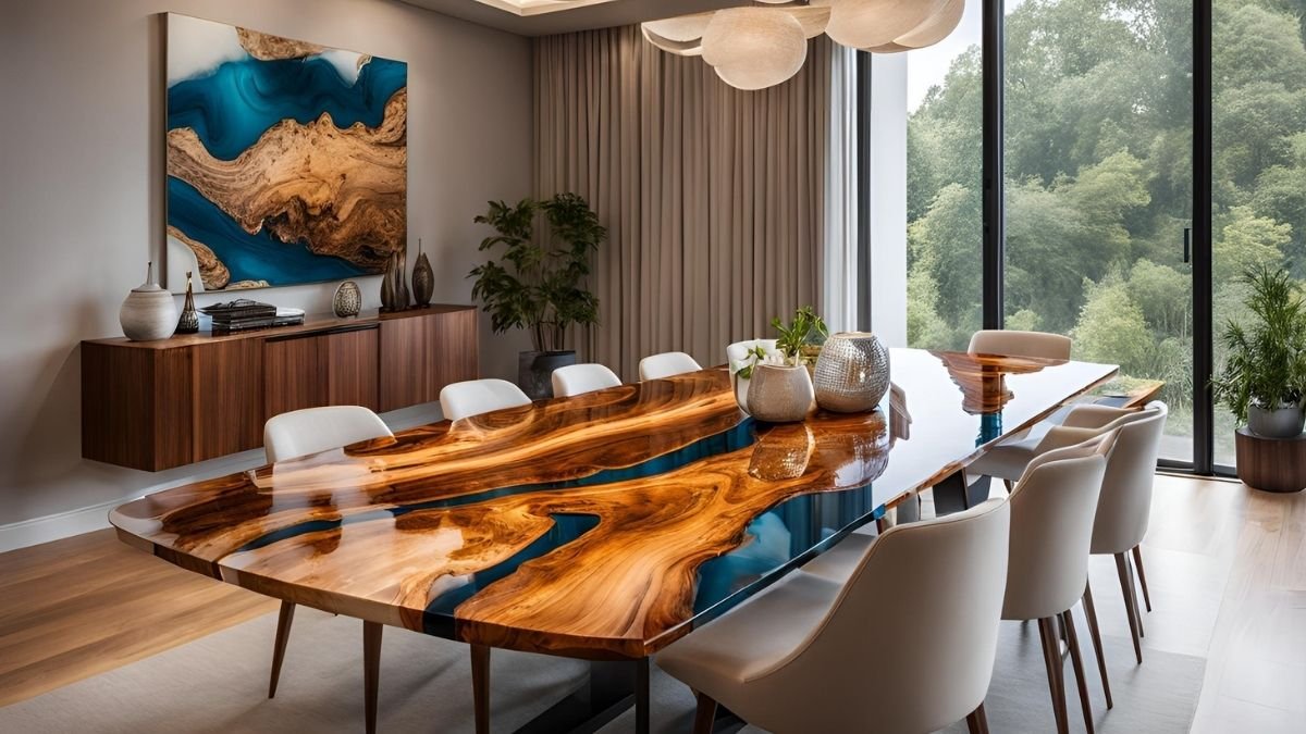 Mesa de jantar resina branca Mesa de jantar resina branca