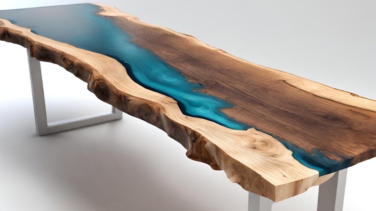 Mesa de madeira com resina de vidro