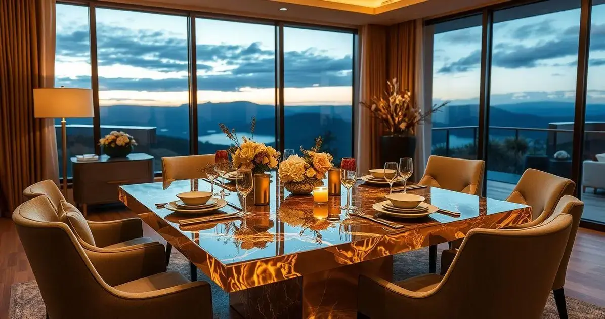 Mesa de resina dourada