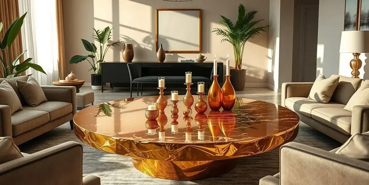 Mesa de resina dourada