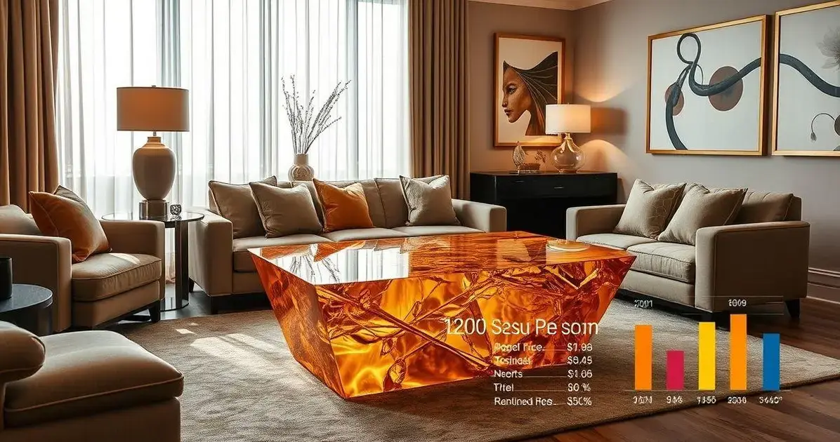 Mesa de resina dourada preço