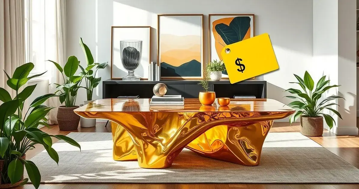 Mesa de resina dourada preço