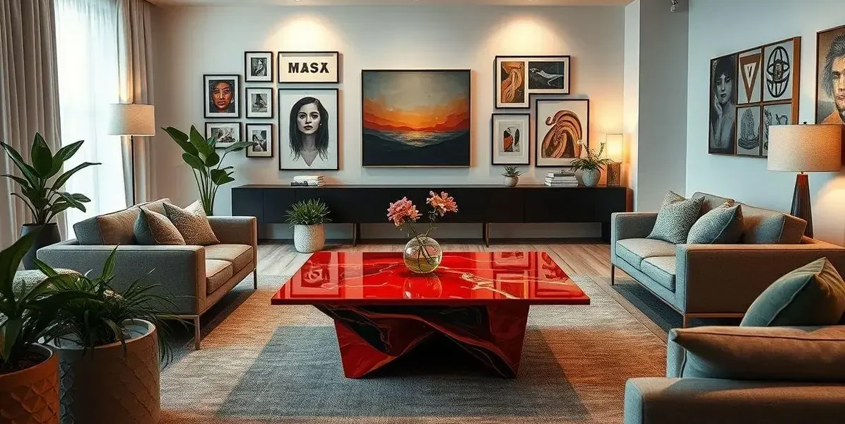 Mesa de resina vermelha