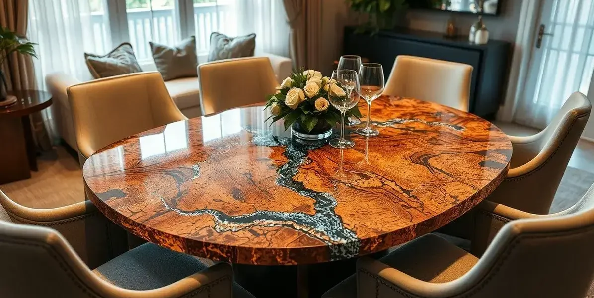 Mesa de rolha com resina