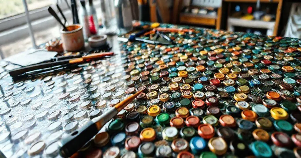 Mesa de tampinha com resina Mesa de tampinha com resina