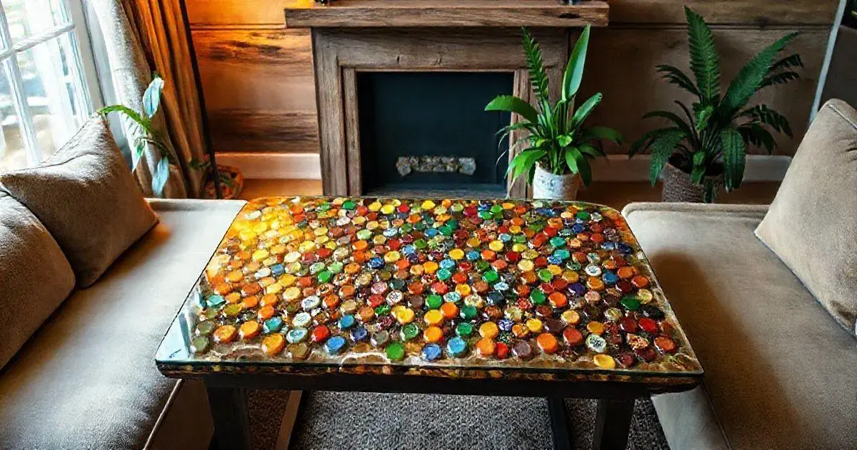 Mesa de tampinha com resina Mesa de tampinha com resina