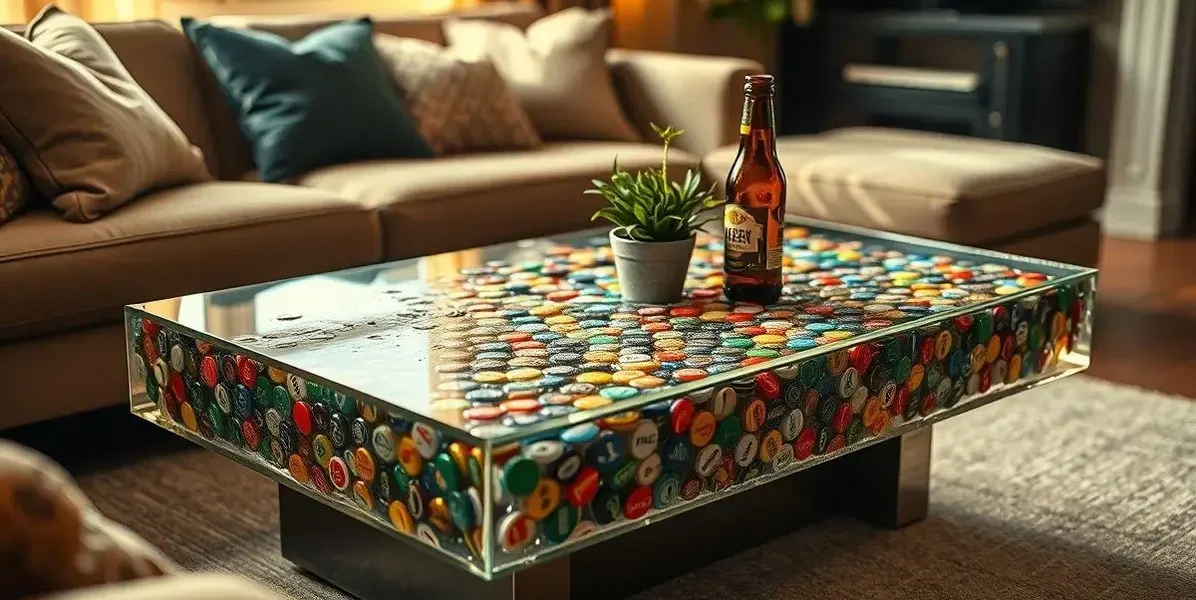 Mesa de tampinha de cerveja com resina