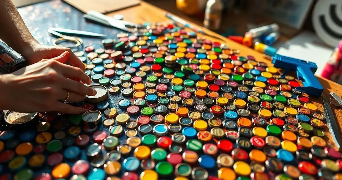 Mesa de tampinha de garrafa com resina