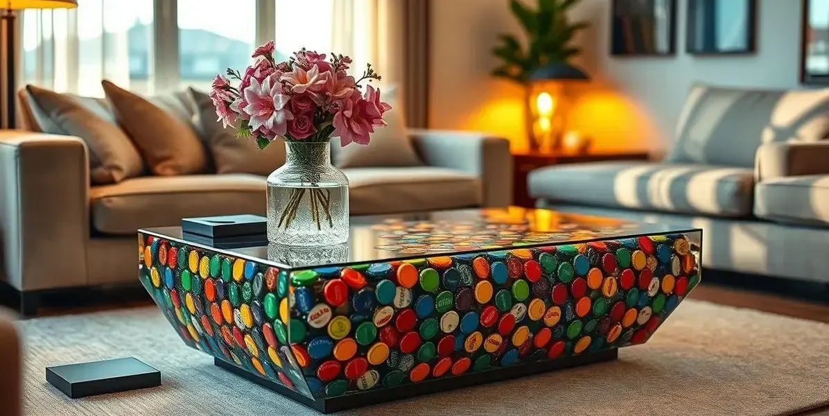 Mesa de tampinhas com resina