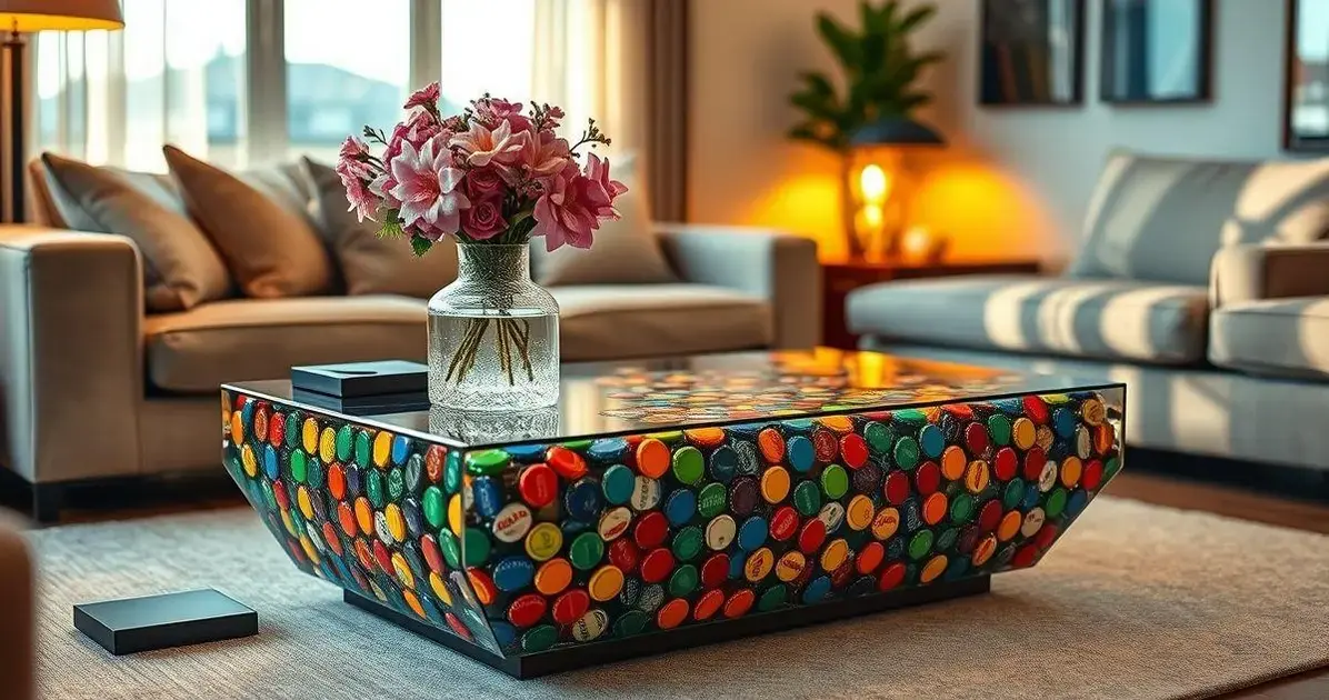 Mesa de tampinhas com resina Mesa de tampinhas com resina