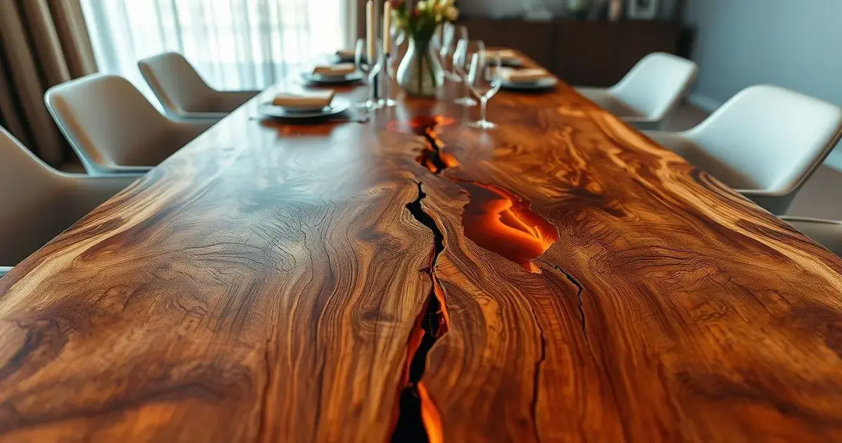 Mesa de tronco de madeira com resina Mesa de tronco de madeira com resina