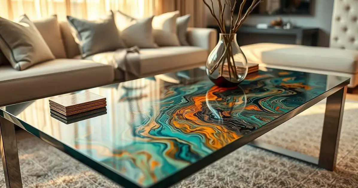 Mesa de vidro com resina Mesa de vidro com resina