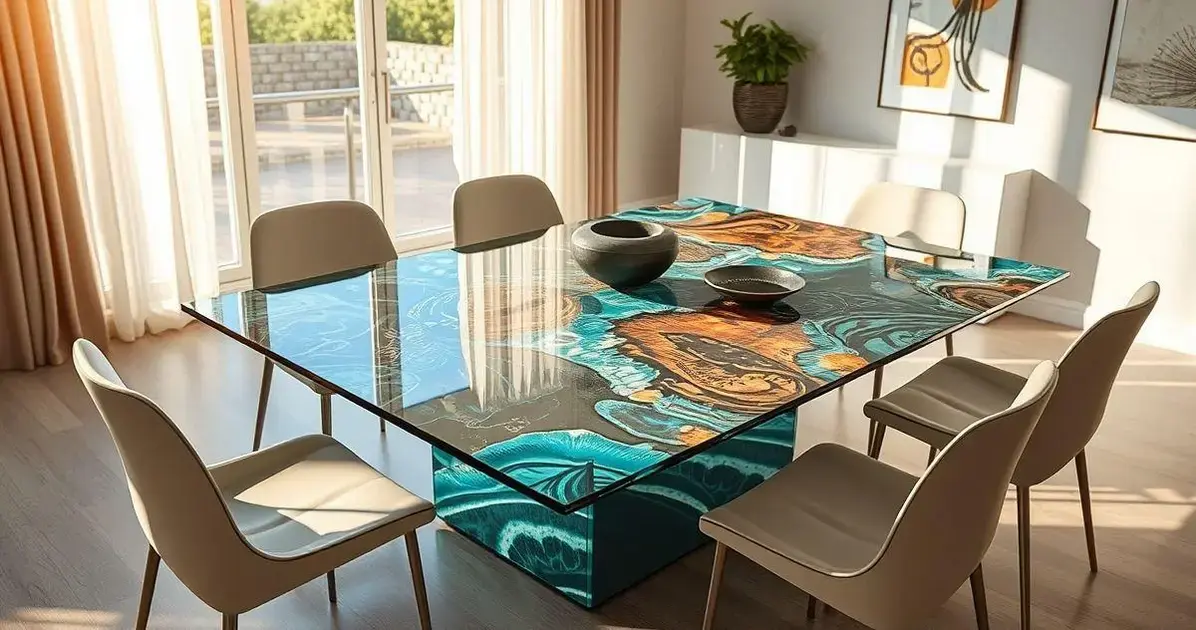 Mesa de vidro com resina Mesa de vidro com resina