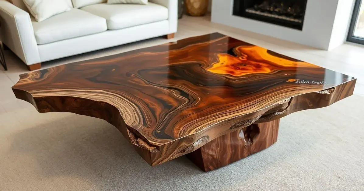 Mesa feita de madeira e resina