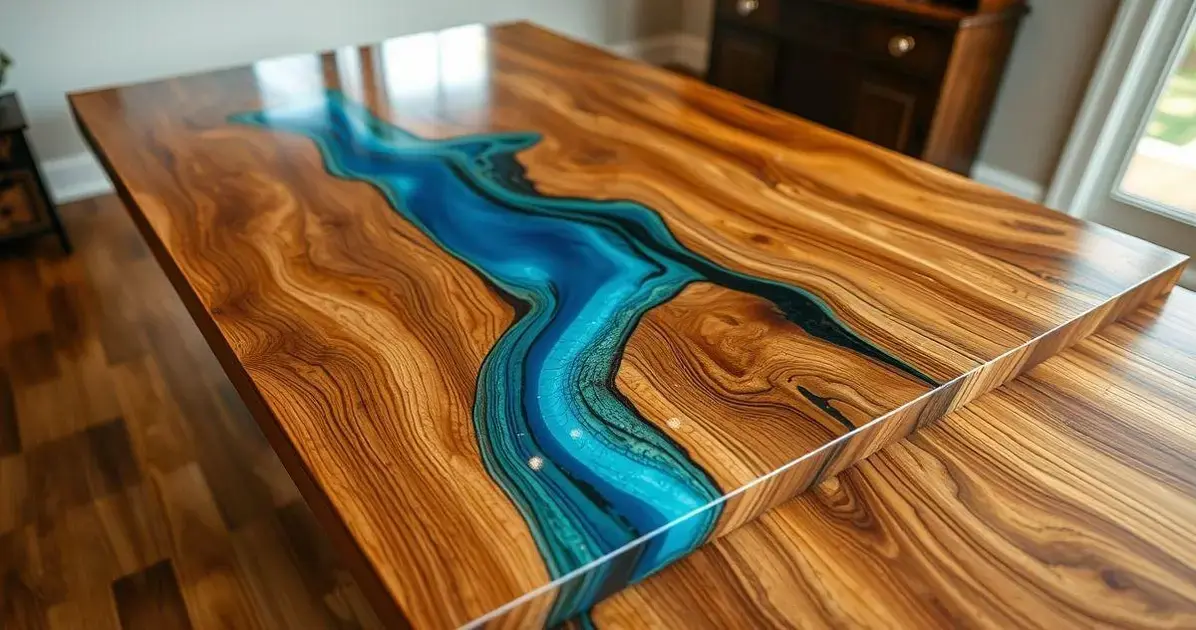 Mesa feita de madeira e resina