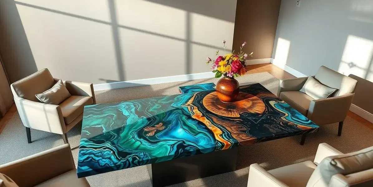 Mesa feita de resina epóxi