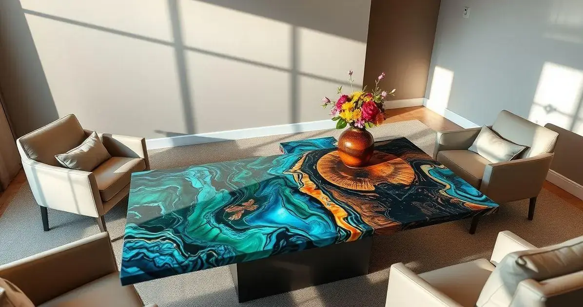 Mesa feita de resina epóxi