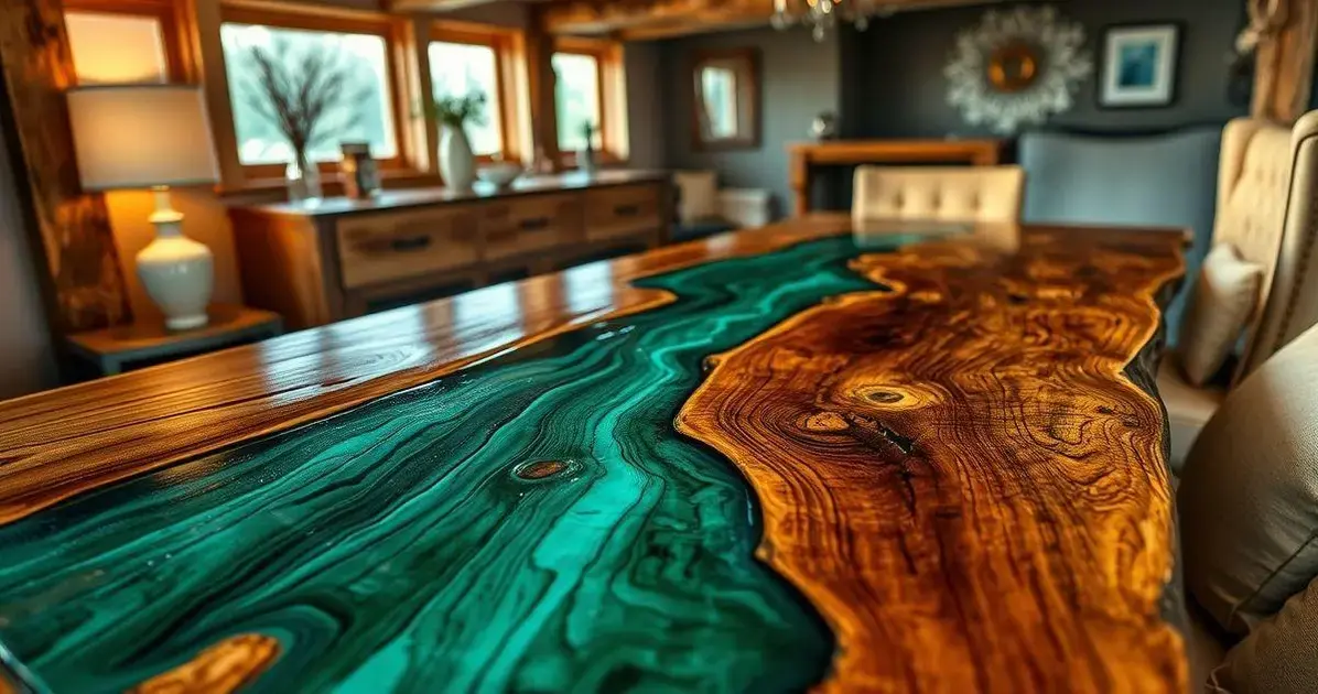 Mesa rustica de madeira com resina epoxi Mesa rustica de madeira com resina epoxi