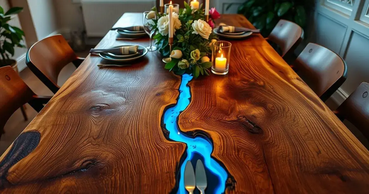 Mesa rustica de madeira com resina epoxi Mesa rustica de madeira com resina epoxi