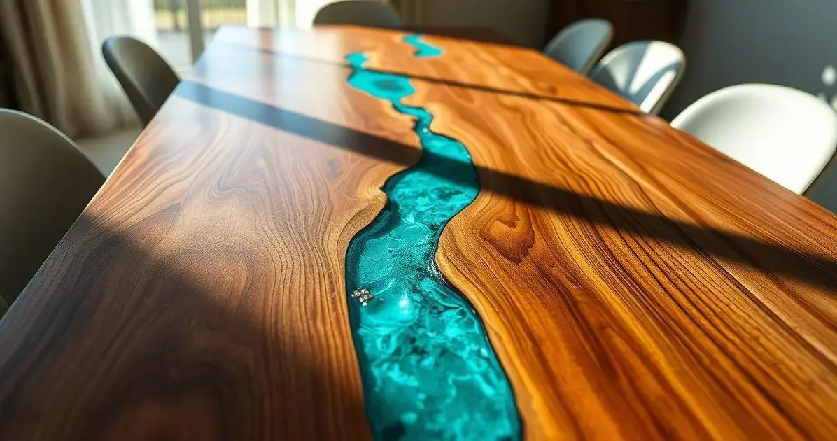 Mesas de madeira com resina epóxi Mesas de madeira com resina epóxi